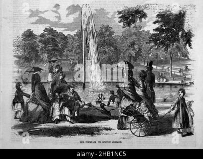 The Fountain on Boston Common, Winslow Homer, American, 1836-1910, incisione del legno, 1857, foglio: 15 x 11 1/8 pollici, 38,1 x 28,3 cm Foto Stock