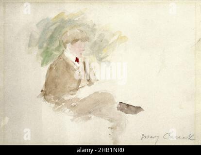 Studio di un ragazzo, Mary Cassatt, americano, 1844-1926, Watercolor, Foglio: 9 7/16 x 12 5/8 pollici, 24 x 32 cm, ragazzo, pittura, seduta, artista donna Foto Stock