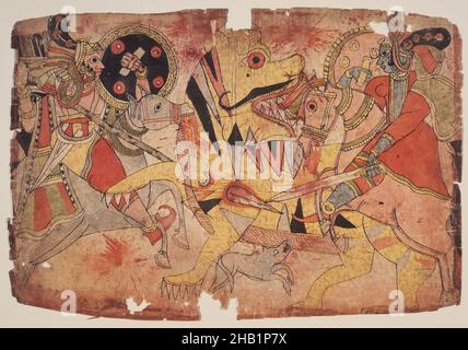 Deities Battle a Tiger, Page from a Mahabharata Series, Watercolor on paper, Maharashtra, India, ca. 1830-1850, 11 1/4 x 16 1/2 pollici, 28,6 x 41,9 cm Foto Stock