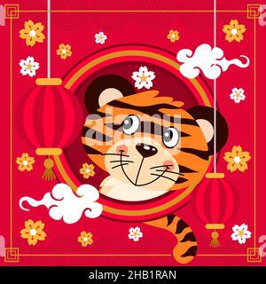 Happy Tiger cinese nuovo anno 2022 biglietto di auguri Foto Stock