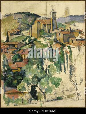 Il villaggio di Gardanne, le Village de Gardanne, Paul Cézanne, francese, 1839-1906, olio e conté crayon su tela, Francia, 1885-1886, 36 1/4 x 28 13/16 in., 92,1 x 73,2 cm, 19th secolo, 19thC, chiesa, campagna, Cubismo, campagna francese, collina, case, paesaggio, Olio e pastello conté su tela, rurale, campanile, alberi, pittura Cezanne incompiuta, villaggio Foto Stock