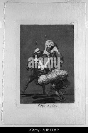 Unos a Otros, Los Caprichos, Plate 77, Francisco de Goya y Lucientes, spagnolo, 1746-1828, acquaforte e acquatinta su carta lapidata, Spagna, 1797-1798, foglio: 11 7/8 x 8 in., 30,2 x 20,3 cm, Aquatint, incisione, incisione, incisione, stampa, Satira, satirica, Spagna, spagnolo Foto Stock