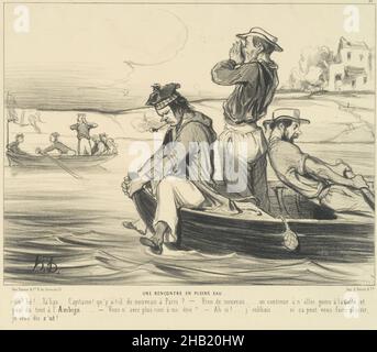 Un incontro in Open Water, une Rencontre en pleine eau, le Charivari, Les Canotier Parisiens, Oarsmen parigini, piatto 11, Honoré Daumier, francese, 1808-1879, litografia su carta di vove, Francia, 22 giugno 1843, foglio: 10 5/8 x 13 3/4 pollici, 27 x 34,9 cm, rupadubdub, treemeninatub Foto Stock