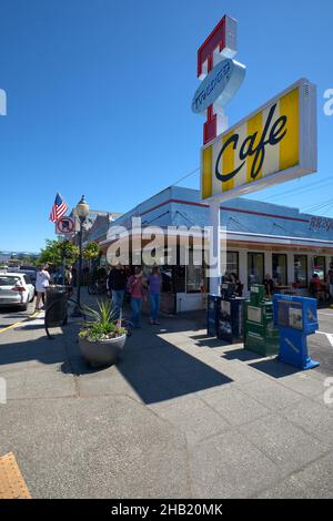 RR cafe (Twede's Cafe) segno della serie TV Twin Peaks, North Bend, Washington Foto Stock