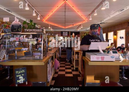 RR cafe (Twede's Cafe), ambientazione cinematografica della serie televisiva Twin Peaks, North Bend, Washington Foto Stock