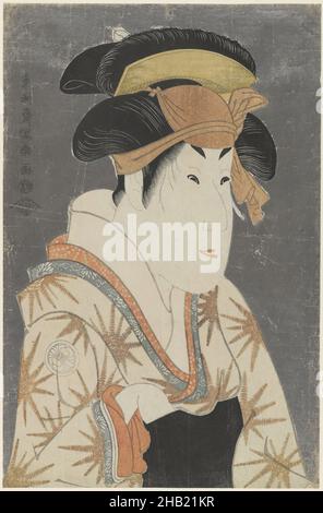 Segawa Kikunojo III AS Oshizu, moglie di Tanabe Bunzo, Toshusai Sharaku, giapponese, attivo 1794-1795, stampa a blocchi di legno a colori su carta, Giappone, maggio 1794, periodo Edo, 14 7/8 x 9 1/4 in., 37,8 x 23,5 cm, attore, bunzo, moglie, periodo Edo, femmina, III, Giappone, giapponese, arte giapponese, kikujuro, kimono, attore maschile in ruolo femminile, mica, nils, onnagata, oshizu, Ritratto, stampa, segawa, segawa kikujuro III, Sharaku, tanabe, tanabe bunzo moglie, toshusai, toshusai sharaku, tradizionale, ukiyo-e, moglie, donna, figura di donna, blocco di legno, stampa woodblock Foto Stock