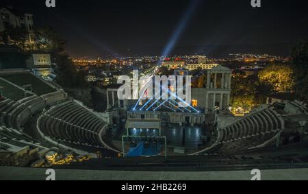 Teatro Romano di Philippopolis a Plovdiv, Bulgaria.Panorama dell'antico Anfiteatro di Plovdiv Foto Stock