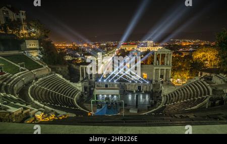 Teatro Romano di Philippopolis a Plovdiv, Bulgaria.Panorama dell'antico Anfiteatro di Plovdiv Foto Stock