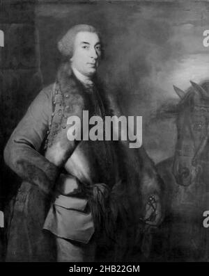 Ritratto di Lord George Sackville, Sir Joshua Reynolds, British, 1723-1792, olio su tela, 49 3/4 x 39 3/4 pollici, 126,4 x 101,0 cm, grigio, cavallo, parrucca Foto Stock