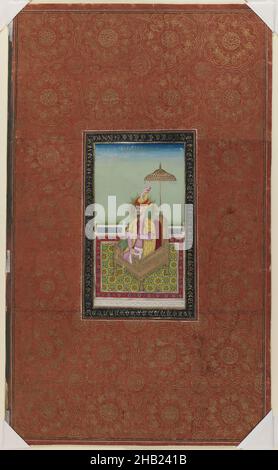 Sultan Muhammad, figlio di Miran Shah, indiano, acquerello opaco e oro su carta, Deccan, India, 1875-1900, Mughal, Foglio: 19 5/8 x 11 3/4 pollici, 49,8 x 29,8 cm, tappeto, Deccan, Oro, Hyderabad, Kula, Miran Shah, Mughal, carta, Sultan Muhammad, Terrazza, Trono, Watercolor Foto Stock