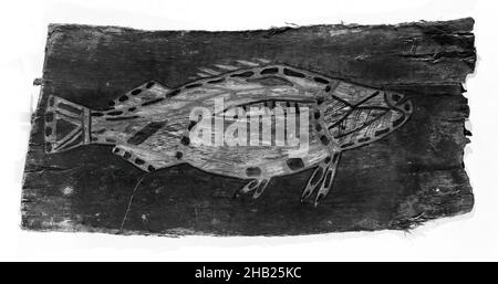 Pittura di corteccia di Barramundi Fish, Aborigeno Australiano, Bark, ocra, terra di Arnhem, Northern Territory, Australia, 20th secolo, 18 x 36,5 x 2 pollici, 45,7 x 92,7 x 5,1 cm Foto Stock