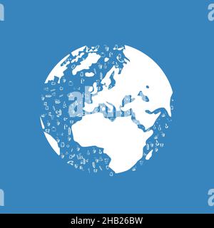 gli oceani del mondo inquinavano con detriti di plastica. Il pianeta è circondato da rifiuti di plastica, ecologia, microplastici in acqua Illustrazione Vettoriale