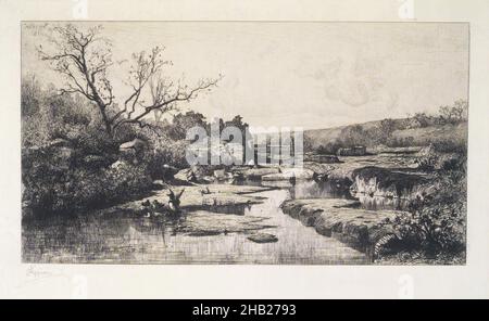 La Fonte dell'Albarine, Source de l'Albarine, Adolphe Appia, Francese, 1818-1898, Incisione su carta, Europa, 1870, immagine: 9 9/16 x 15 5/8 pollici, 24,3 x 39,7 cm, appia, incisione, francese, paesaggio, albero Foto Stock