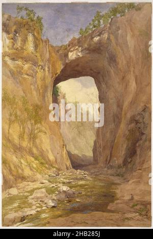 Natural Bridge, Virginia, John Henry Hill, cucina americana, 1839-1922, Acquerello su grafite su carta stressata leggermente testurizzata montata su carta secondaria, 1876, 21 1/4 x 14 1/8 pollici, 54 x 35,9 cm, 19th secolo, americana, Ponte, pennello, canyon, scolpito, formazione, buco, John Henry Hill, Paesaggio, Naturale, Ponte Naturale, Ponte Naturale, Virginia, Carta, fiume, roccia, rocce, ombra, Ombra, pietra, alberi, vista, Virginia, acqua, acquerello Foto Stock