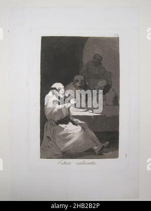 Sono Hot, estan calientes, Los Caprichos, Plate 13, Francisco de Goya y Lucientes, Spagnolo, 1746-1828, acquaforte e aquatint su carta deposta, Spagna, 1797-1798, foglio: 11 13/16 x 7 15/16 in., 30 x 20,2 cm, Aquatint, incisione, incisione, incisione, Stampa, Satira, satirica, Spagna, spagnolo Foto Stock