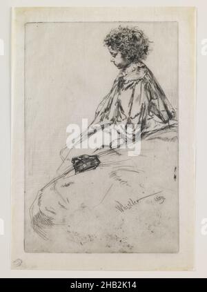 Bibi Lalouette, James A. McNeill Whistler, americano, 1834–1903, 1859, acquaforte e punto secco, Fabbricato a Parigi, Île-de-France, Francia, Europa, stampe, immagine: 9 x 7 3/16 pollici (22,8 x 18,3 cm Foto Stock