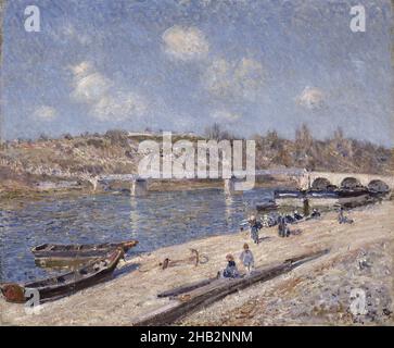 La spiaggia di Saint-Mammès, Alfred Sisley, inglese (nato Francia), 1839–1899, 1884, Olio su tela, Moret-sur-Loing, Île-de-France, Francia, Europa, Dipinti, 20 3/8 x 24 1/2 pollici (51,8 x 62,2 cm Foto Stock