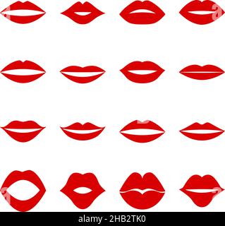 Set di labbra rosse, illustrazione vettoriale Illustrazione Vettoriale