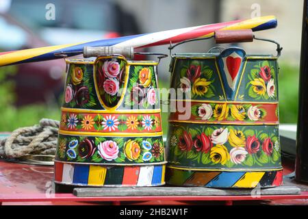 Canal art sul canale Rochdale, Hebden Bridge, Yorkshire Foto Stock