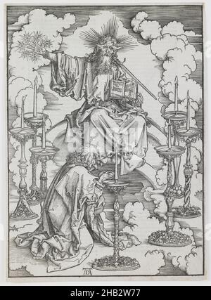 La visione dei sette candelabri, dalla serie "l'Apocalisse", Albrecht Dürer, tedesco, 1471–1528, c.1498, Legno tagliato, fatto in Germania, Europa, stampe, immagine (irregolare): 15 5/8 x 11 1/4 pollici. (39,7 x 28,6 cm Foto Stock