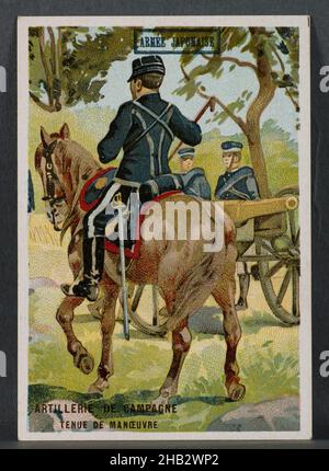 Esercito giapponese: Manovre di artiglieria (Armée japonaise: Artillerie de Campagne: Tenue de manovracon), francese, G. Black, c.1900, carta commerciale: Litografia a colori e inchiostro su cartoncino, Made in France, Europe, stampe, foglio: 3 15/16 x 2 3/4 in. (10 x 7 cm Foto Stock