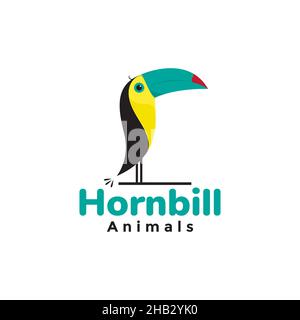 colorato cute uccello toucan hornbill logo design vettore grafico simbolo icona segno illustrazione creativa idea Illustrazione Vettoriale