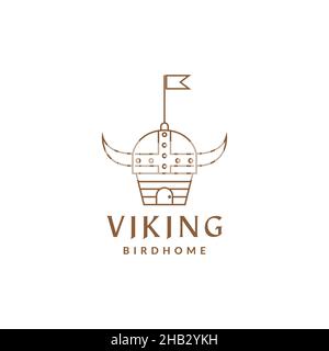 viking uccello gabbia logo disegno vettore grafico simbolo icona segno illustrazione idea creativa Illustrazione Vettoriale