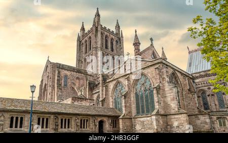 La Cattedrale di Hereford, Herefordshire, Inghilterra, risale al 1079 Foto Stock