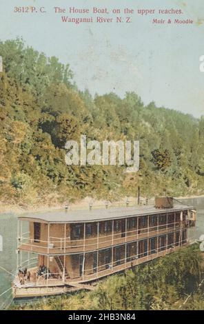 La Casa Barca sulla parte superiore raggiunge, fiume Wanganui, Nuova Zelanda, Muir & Moodie studio, 1909, fiume Whanganui Foto Stock