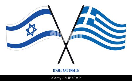 Israele e Grecia Bandiere incrociate e ondulate stile piatto. Proporzione ufficiale. Colori corretti. Illustrazione Vettoriale