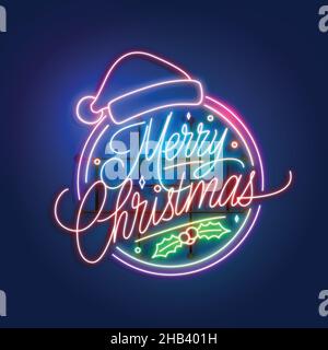 neon allegro natale disegno vettoriale Illustrazione Vettoriale