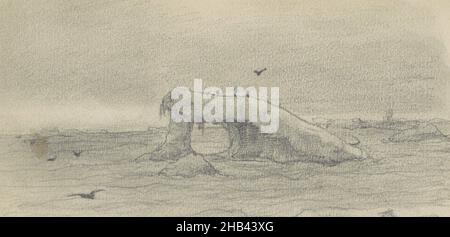 Foglio 8 verso da un libro di schizzo con 35 pagine inteso durante la spedizione a Nova Zembla nel 1880, Vista del Mare di Barents con carri di ghiaccio e un iceberg., Louis Apol, 1880 Foto Stock