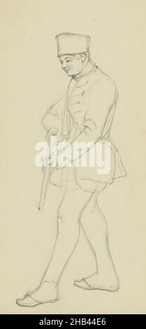 L'uomo può portare un fucile o una spada. Foglio 6 recto da un libro di schizzo con 40 fogli, soldato con un'arma., Hendrik Abraham Klinkhamer, 1843 Foto Stock