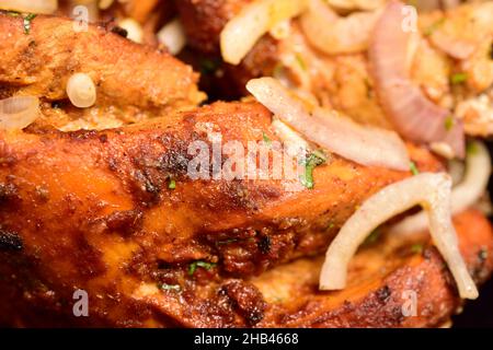 Tandoori Pollo Texture, Closeup di Pollo Tikka Foto Stock