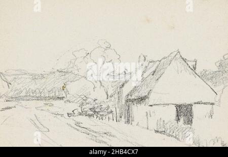 Foglio 33 verso e 34 recto da un libro di schizzo con 42 fogli, Case su entrambi i lati di una strada di campagna in Arkel., Willem Cornelis RIP, 1866 - 1922 Foto Stock