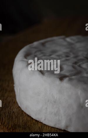 Formaggio fatto in casa con muffa bianca. Foto macro. Vista frontale. Foto Stock