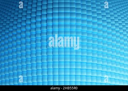 Illustrazione 3d di righe di quadrati blu .set di cubi su sfondo monocromo, pattern. Sfondo della geometria Foto Stock