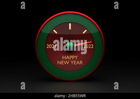 3D illustrazione iscrizione 2021, 2022, felice anno nuovo in rosso e arancione tachimetro. Illustrazione del simbolo del nuovo anno. Foto Stock