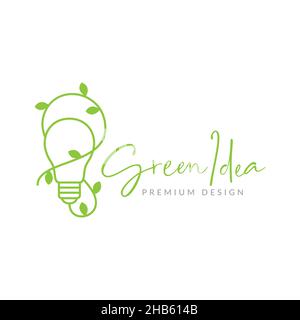 linea verde lampadina lampada con foglia di vite logo design vettore grafico simbolo icona segno illustrazione idea creativa Illustrazione Vettoriale