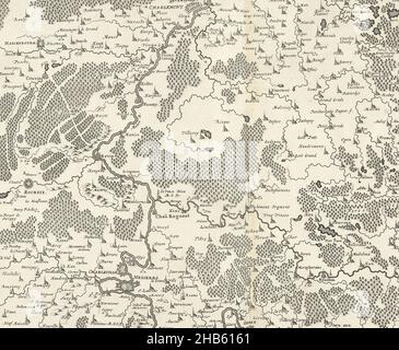 Mappa della Francia settentrionale, 1712, carte particuliere des environs de Philippeville, Charlemont, Marienbourg, Rocroy, Charleville, Mezieres, Sedan, ecc. (titolo in oggetto), Mappa della Francia settentrionale con le città di Philippeville, Mariembourg, Rocroi, Charleville-Mézières e Sedan, 1712. Parte di una raccolta di piani di battaglie e città rinomate nella Guerra di successione spagnola. Questa targa è tra le prime 24 lastre che compongono una mappa molto grande dei Paesi Bassi meridionali., tipografia: Jacobus Harrewijn (attribuito a), editore: Eugene Henry Fricx (menzionato in oggetto), Bruxelles Foto Stock