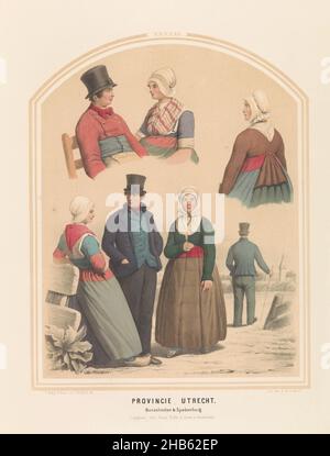 Costume di Bunschoten e Spakenburg in Utrecht, 1857, Provincia di Utrecht. Bunschoten &amp; Spakenburg, XXXVIII (titolo sull'oggetto), Costume dei luoghi Bunschoten e Spakenburg nella provincia di Utrecht. Vari studi. Illustrazione in un libro di 1857 con 56 lastre di costumi olandesi., tipografia: Ruurt de Vries (menzionato sull'oggetto), disegnatore intermedio: Jan Braet von Uberfeldt (menzionato sull'oggetto), tipografia: Paesi Bassi, disegnatore intermedio: Paesi Bassi, disegnatore intermedio: Paesi Bassi, editore: Amsterdam, 1857, carta, altezza 523 mm x larghezza 350 mm Foto Stock