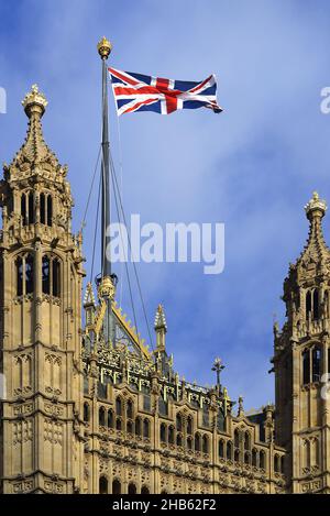 Londra, Inghilterra, Regno Unito. Case del Parlamento: La Victoria Tower, all'estremità sud del Palazzo di Westminster Foto Stock