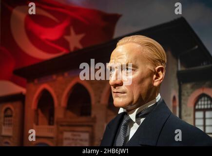 Scultura in cera Mustafa Kemal Ataturk al Madame Tussauds di Istanbul. Foto Stock