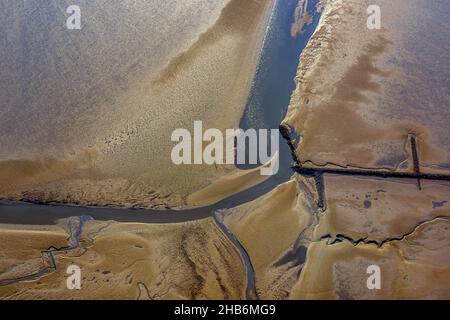 Veduta aerea dell'estuario dell'Elba a bassa acqua, Germania, Parco Nazionale di Hamburgisches Wattenmeer Foto Stock