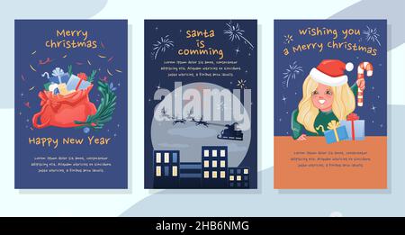 Allegro Natale biglietto d'auguri vacanza flyer set Illustrazione Vettoriale