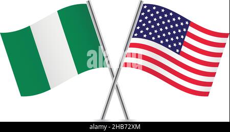 Bandiere di America e Nigeria. Illustrazione vettoriale. Illustrazione Vettoriale