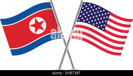 Bandiere della Corea del Nord e dell'America. Illustrazione vettoriale. Illustrazione Vettoriale