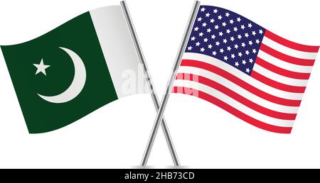 Bandiere dell'America e del Pakistan. Illustrazione vettoriale. Illustrazione Vettoriale