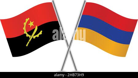 Bandiere dell'Angola e dell'Armenia. Illustrazione vettoriale. Illustrazione Vettoriale