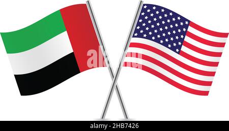 Bandiere degli Emirati Arabi Uniti e degli Stati Uniti. Illustrazione vettoriale. Illustrazione Vettoriale
